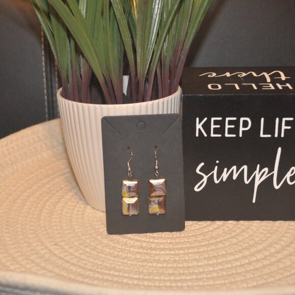 Iridescent Square Glass Bead Drop Earrings - Picture 5 of 6